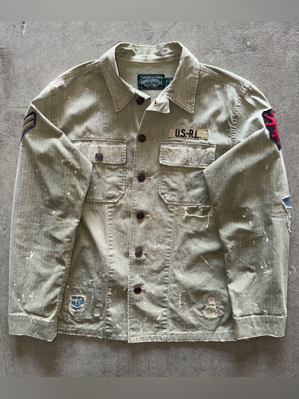Rare Vtg Polo Ralph Lauren Herringbone Country Military Jacket